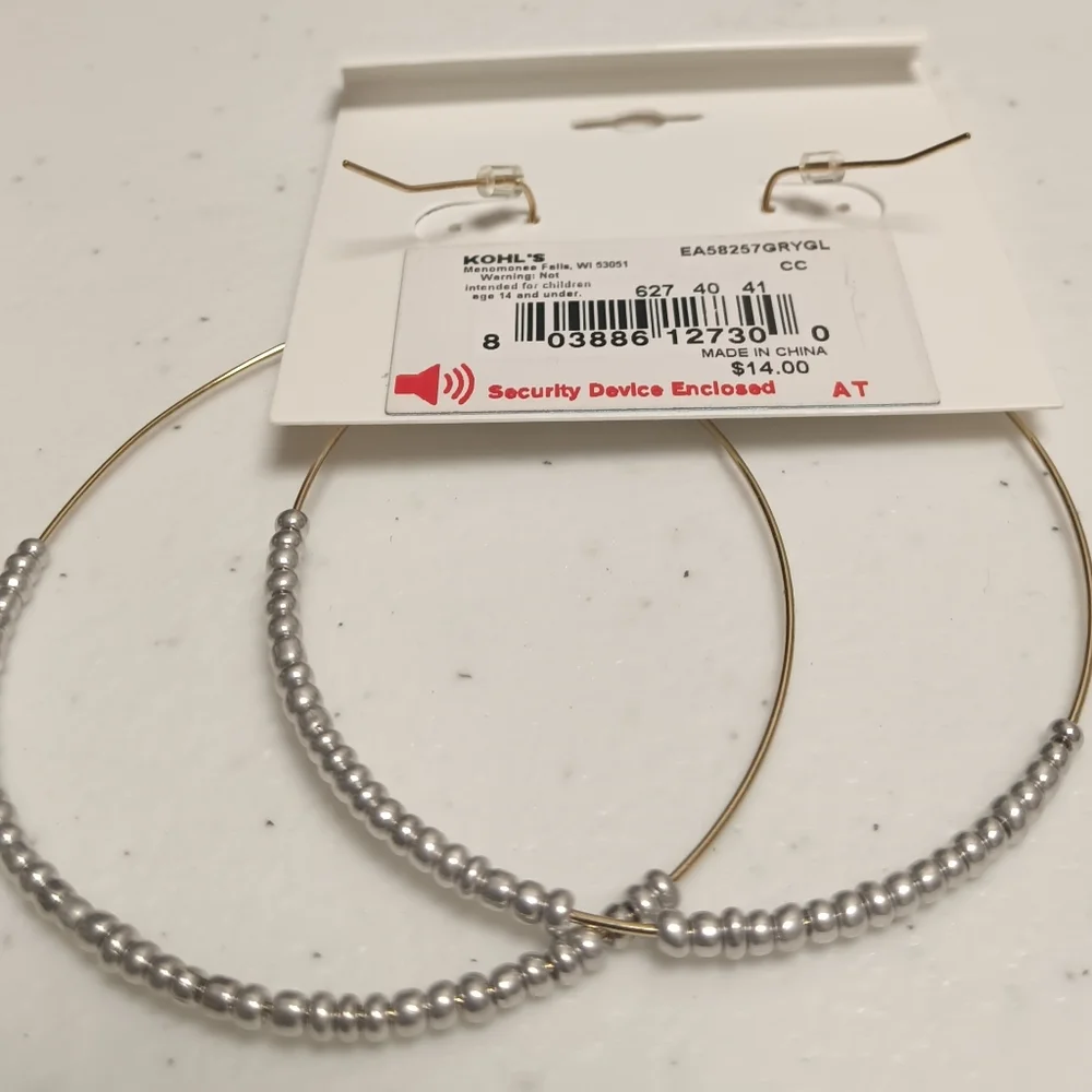 LAUREN CONRAD GOLDTONE LARGE BEADED HOOPS - Picture 5 of 5